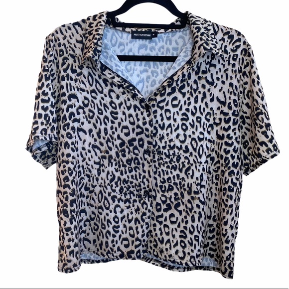 Pretty Little Thing Button Down Leapord Shirt Med - Picture 4 of 6